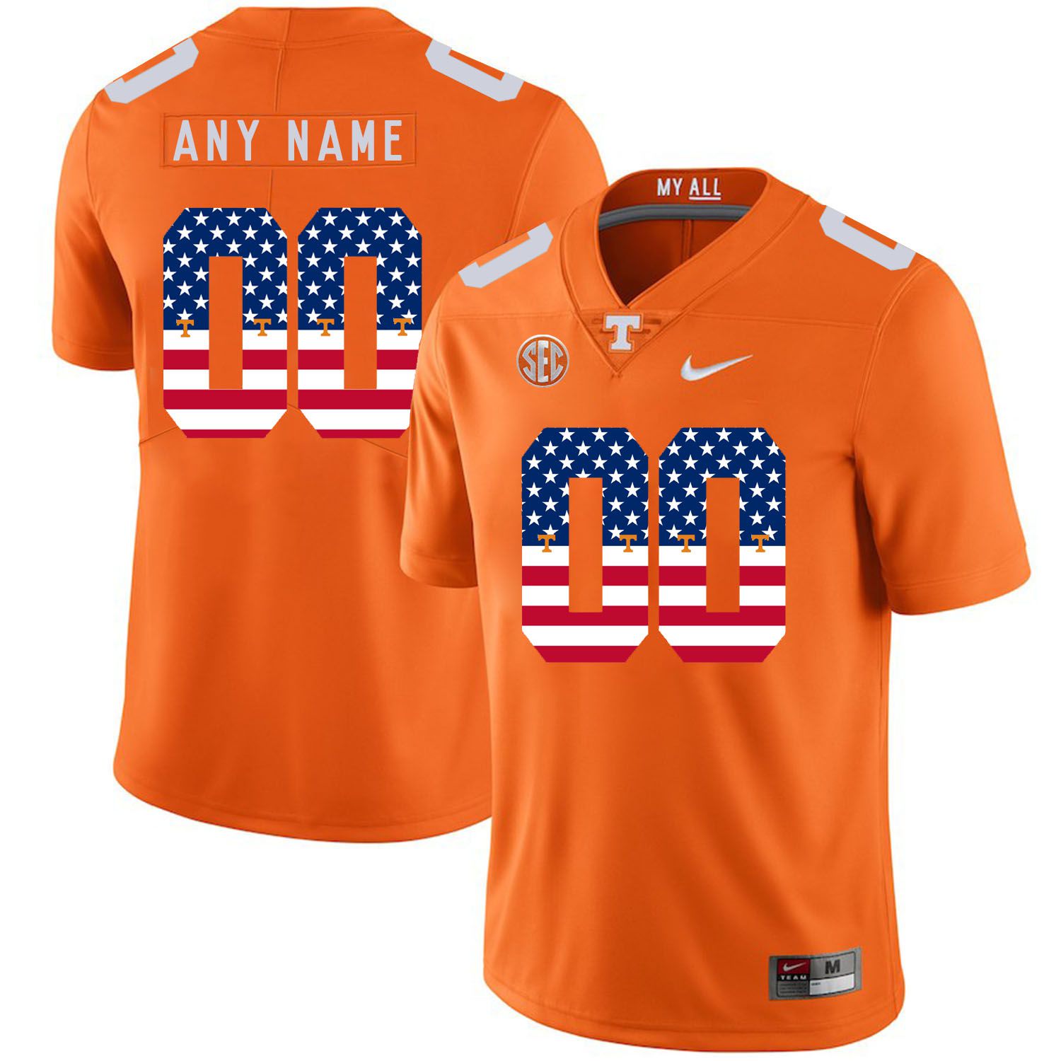 Men Tennessee Volunteers #00 Any name Orange Flag Customized NCAA Jerseys->customized ncaa jersey->Custom Jersey